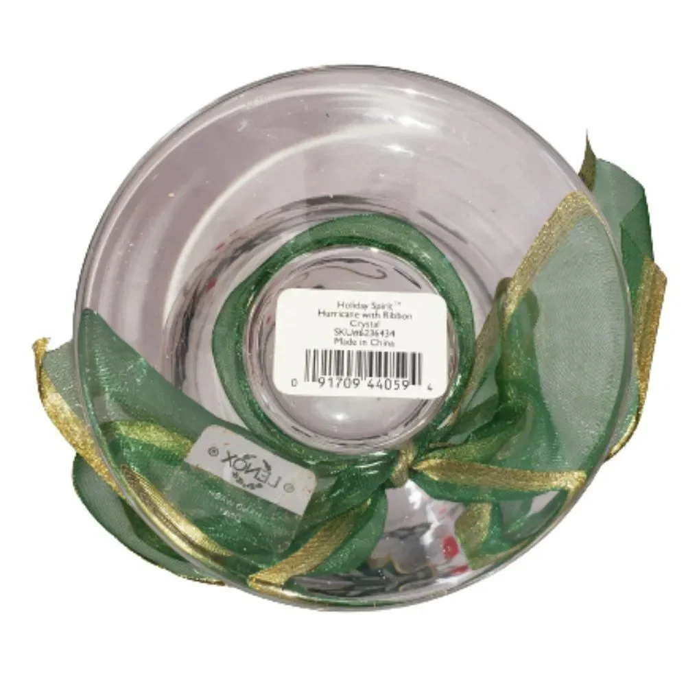 Lenox Holiday Spirit Hurricane with Ribbon Holly Crystal Candle Holder  NIB